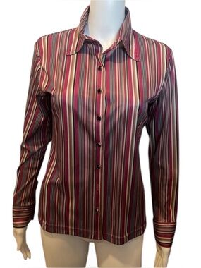 Stylish Multicolor Striped Button-Down Shirt for Women Pink Black Green Vintage